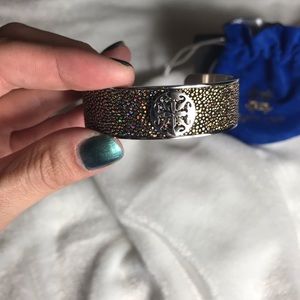 Rustic Cuff Gold & Black Speckled Bracelet w/charm